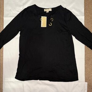 Michael Kors Black Long Sleeve Top with Gold Eyelet Accent